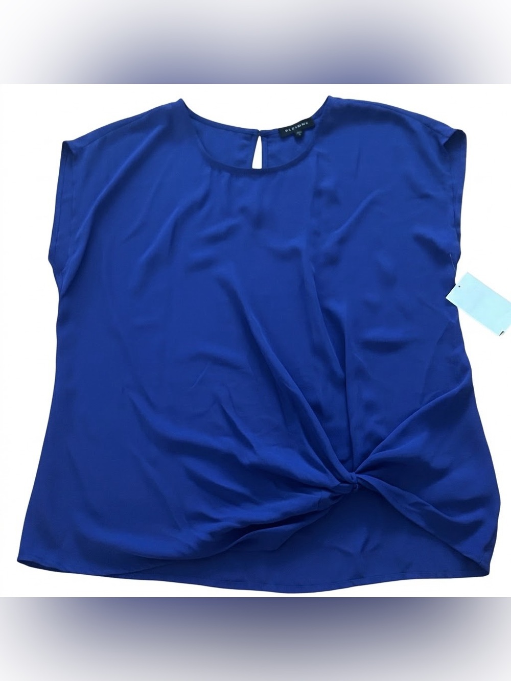Pleione Royal Blue Twist Front Short Sleeve Blouse Small